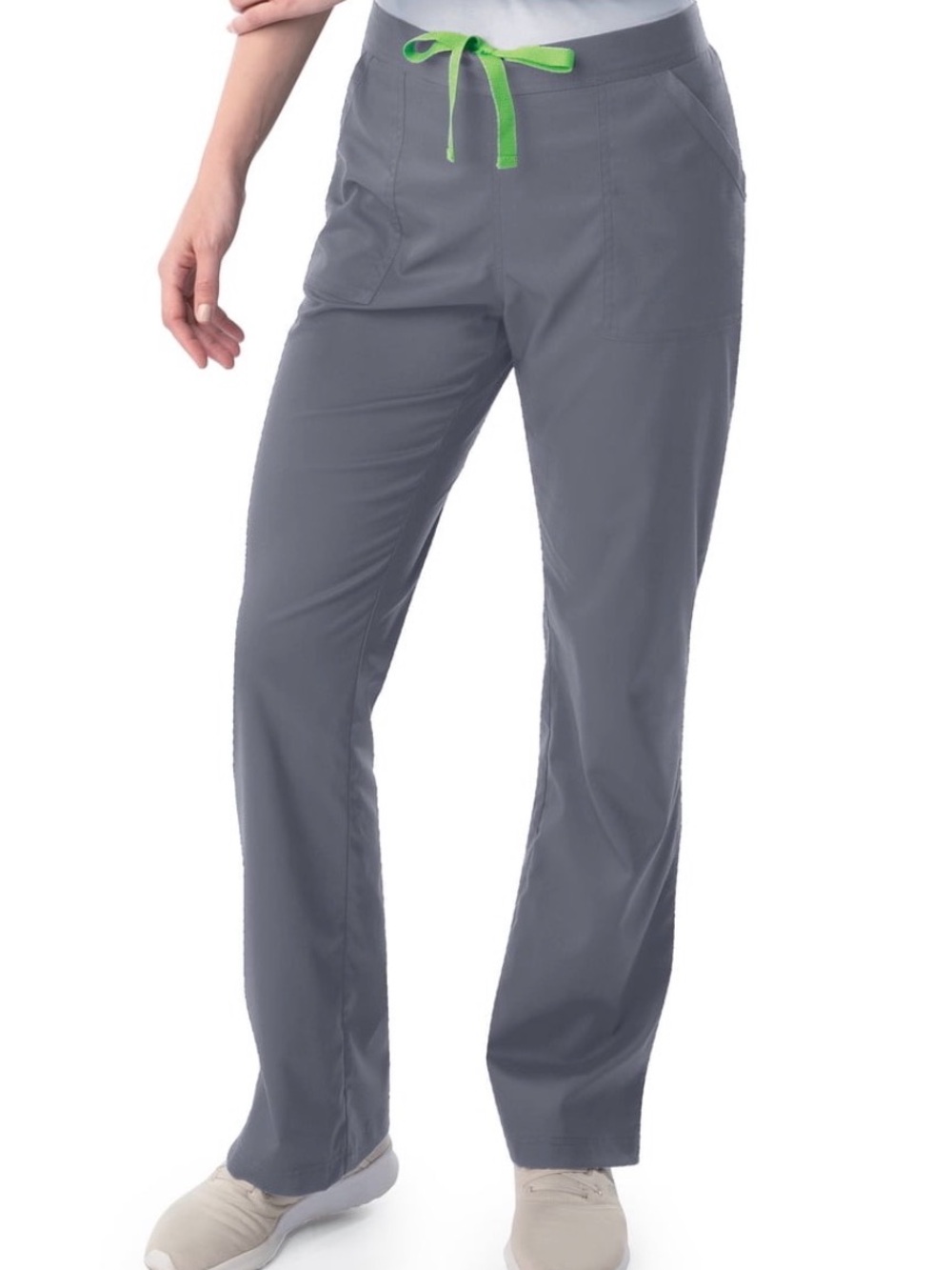 Landau Women's pro flex cargo Gray Scrub Pants with Lime Drawstring